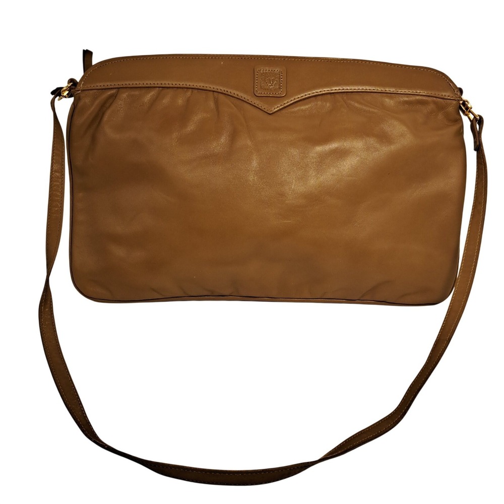 Anne Klein for Calderon Vintage Tan Leather Shoulder Bag Clutch Gold Hardware